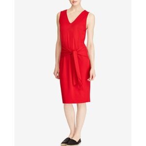 Lauren Ralph Lauren Tie-front sleeveless Jersey Sheath Dress Red 1X Minimalist